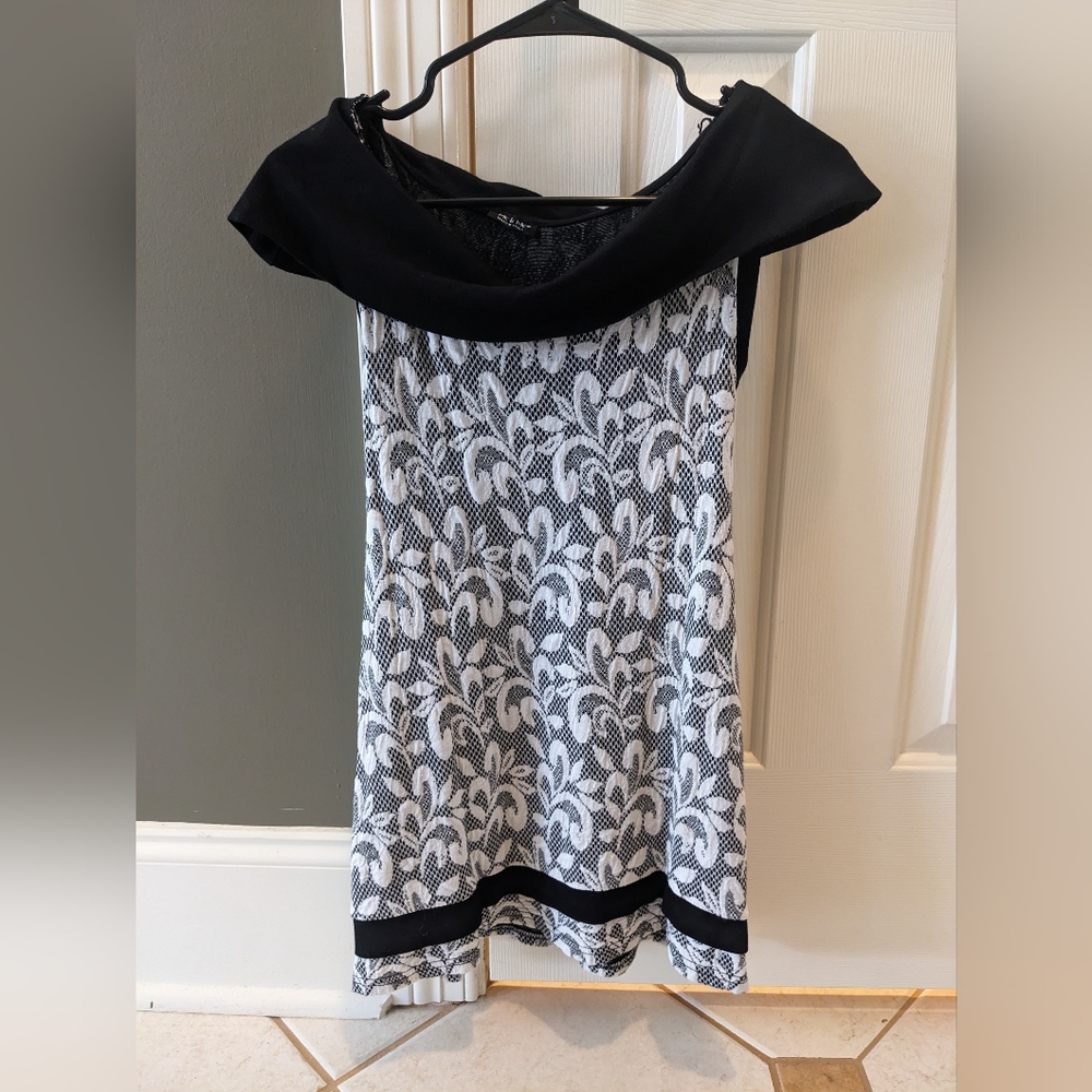 Off shoulder black and white dress